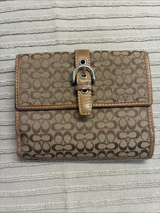 Coach Handbags - Coach Tan Signature Canvas Buckle Wallet